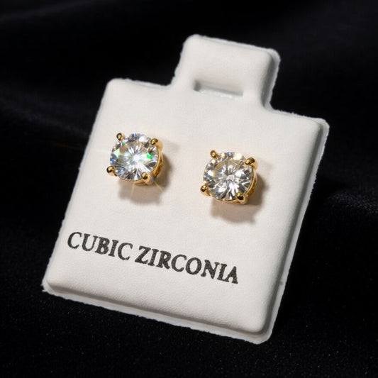 Cubic zirconia earrings on a branded display card with 'Cubic Zirconia' text.